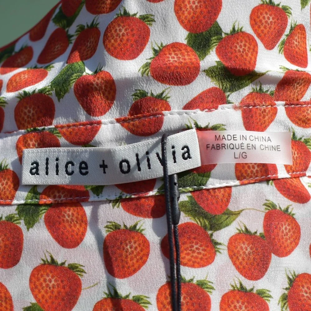 Alice + Olivia | Willa Placket Top (Strawberry Jam Soft White) - Picture 12 of 15